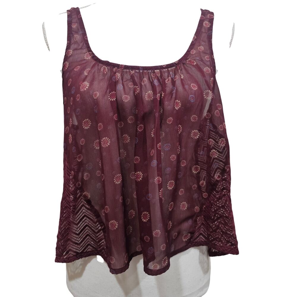 Hollister Sheer Boho Tank Top Burgundy Floral Flowy Size S - Picture 4 of 5